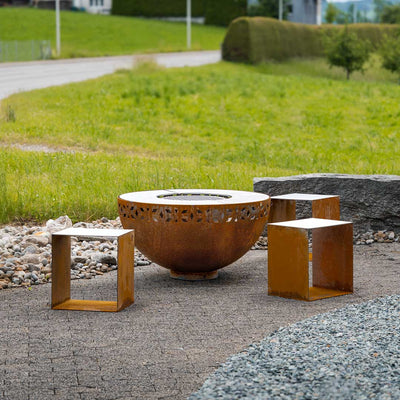 Ciotola per il fuoco con anello per griglia e ornamento in acciaio inox