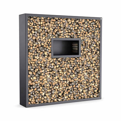 Rastrelliera per legna da ardere con pannelli laterali e posteriori personalizzati, acciaio inox verniciato a polvere