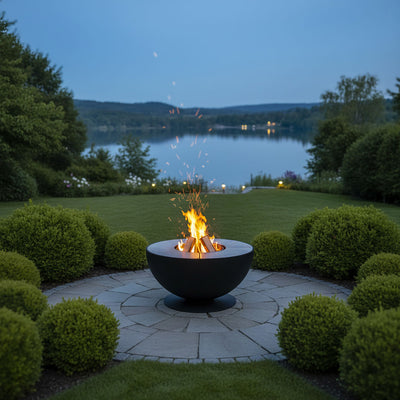 Recipiente per il fuoco con anello per grigliare, regolabile in altezza 100, acciaio inox nero