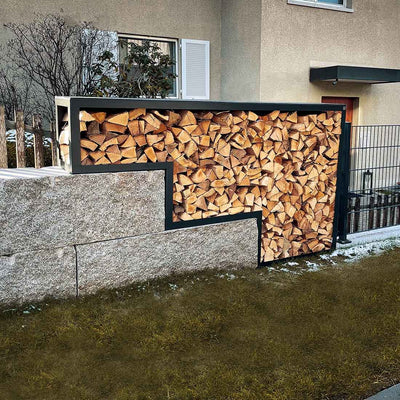 Rastrelliera per legna da ardere personalizzata, in acciaio inox verniciato a polvere